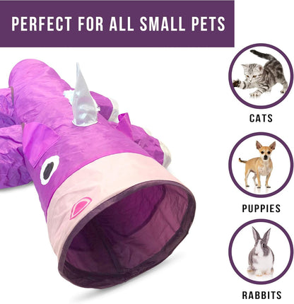 Magic Mewnicorn Multi-Purpose Cat Tunnel with Crinkle Feather String for Dogs, Cats, Rabbits, Kittens, and Guinea Pigs - Ideal for Hiding, Hunting, and Resting