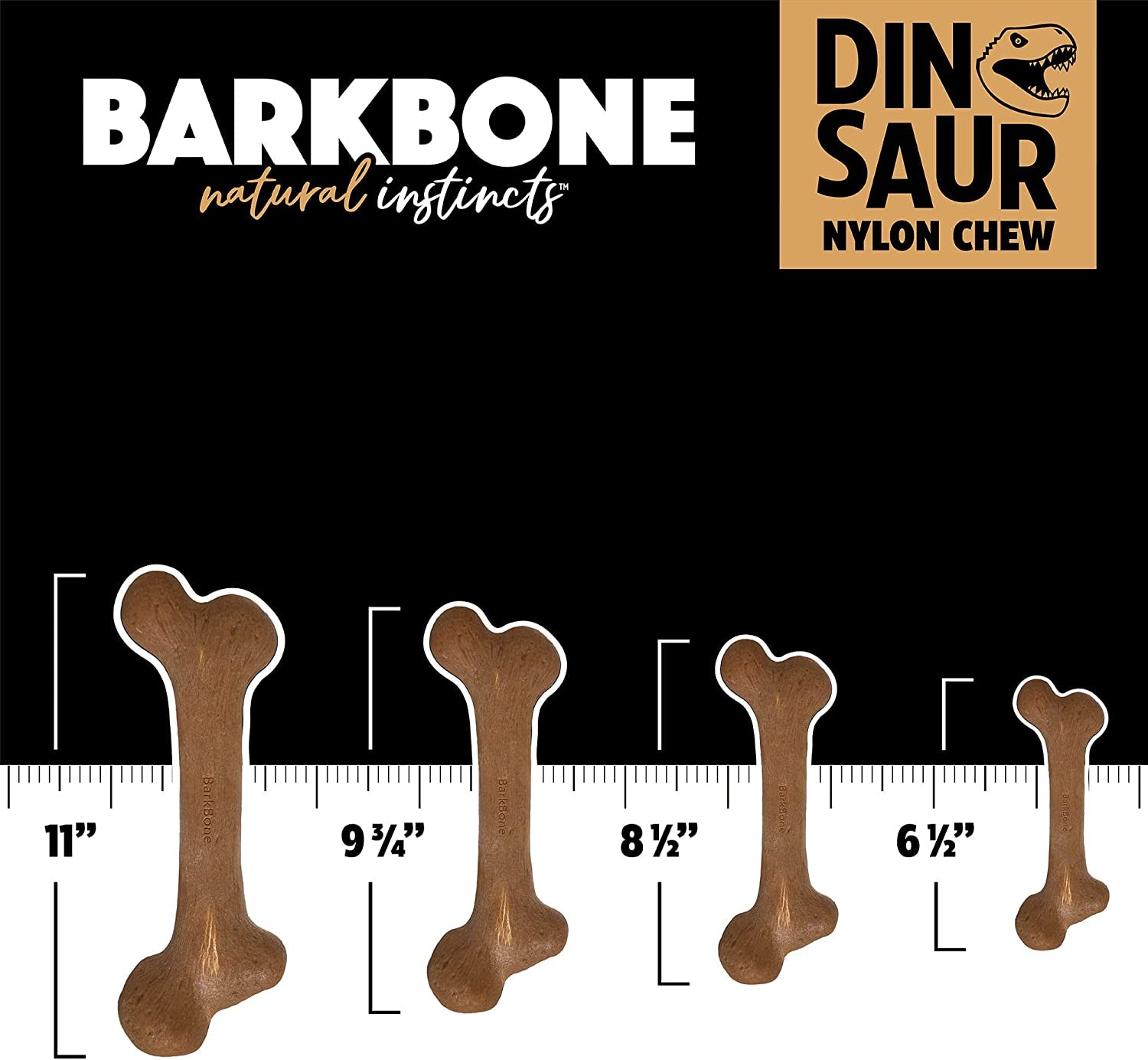 Dinosaur Barkbone Nylon Dog Bone for Aggressive Chewers, Bacon Flavor, 8.5 Inches
