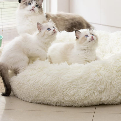 Anti-Anxiety Plush Faux Fur Washable Pet Bed for Dogs and Cats, Joint Relief and Sleep Improvement, Available in 20", 24", and 27" (27", White)