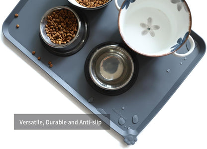 Large Non-Slip Silicone Pet Feeding Mats - Waterproof Dog and Cat Bowl Placemat for Floors