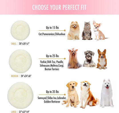 Anti-Anxiety Plush Faux Fur Washable Pet Bed for Dogs and Cats, Joint Relief and Sleep Improvement, Available in 20", 24", and 27" (27", White)