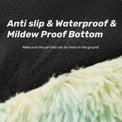 Anti-Anxiety Plush Faux Fur Washable Pet Bed for Dogs and Cats, Joint Relief and Sleep Improvement, Available in 20", 24", and 27" (27", White)