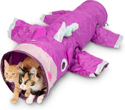 Magic Mewnicorn Multi-Purpose Cat Tunnel with Crinkle Feather String for Dogs, Cats, Rabbits, Kittens, and Guinea Pigs - Ideal for Hiding, Hunting, and Resting