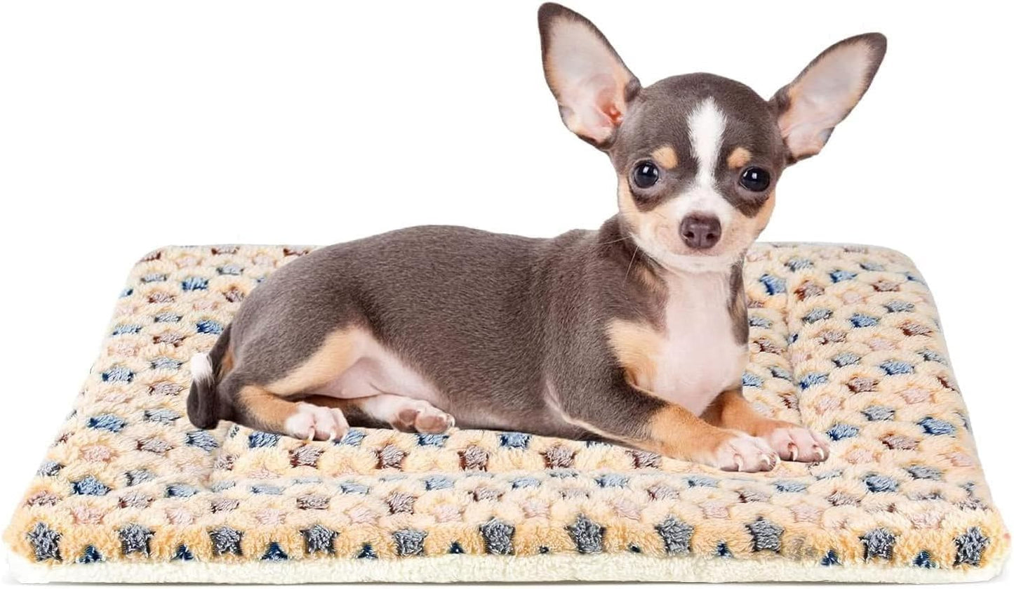 Ultra Soft Dog Crate Pad with Reversible Fleece, Washable Pet Bed Featuring Cute Star Print for Dogs and Cats, 21 x 12 Inch, Brown