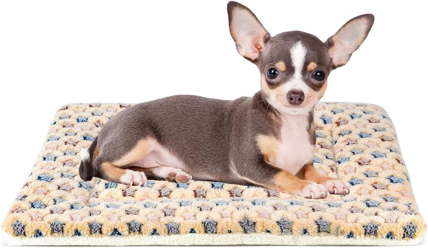 Ultra Soft Dog Crate Pad with Reversible Fleece, Washable Pet Bed Featuring Cute Star Print for Dogs and Cats, 21 x 12 Inch, Brown