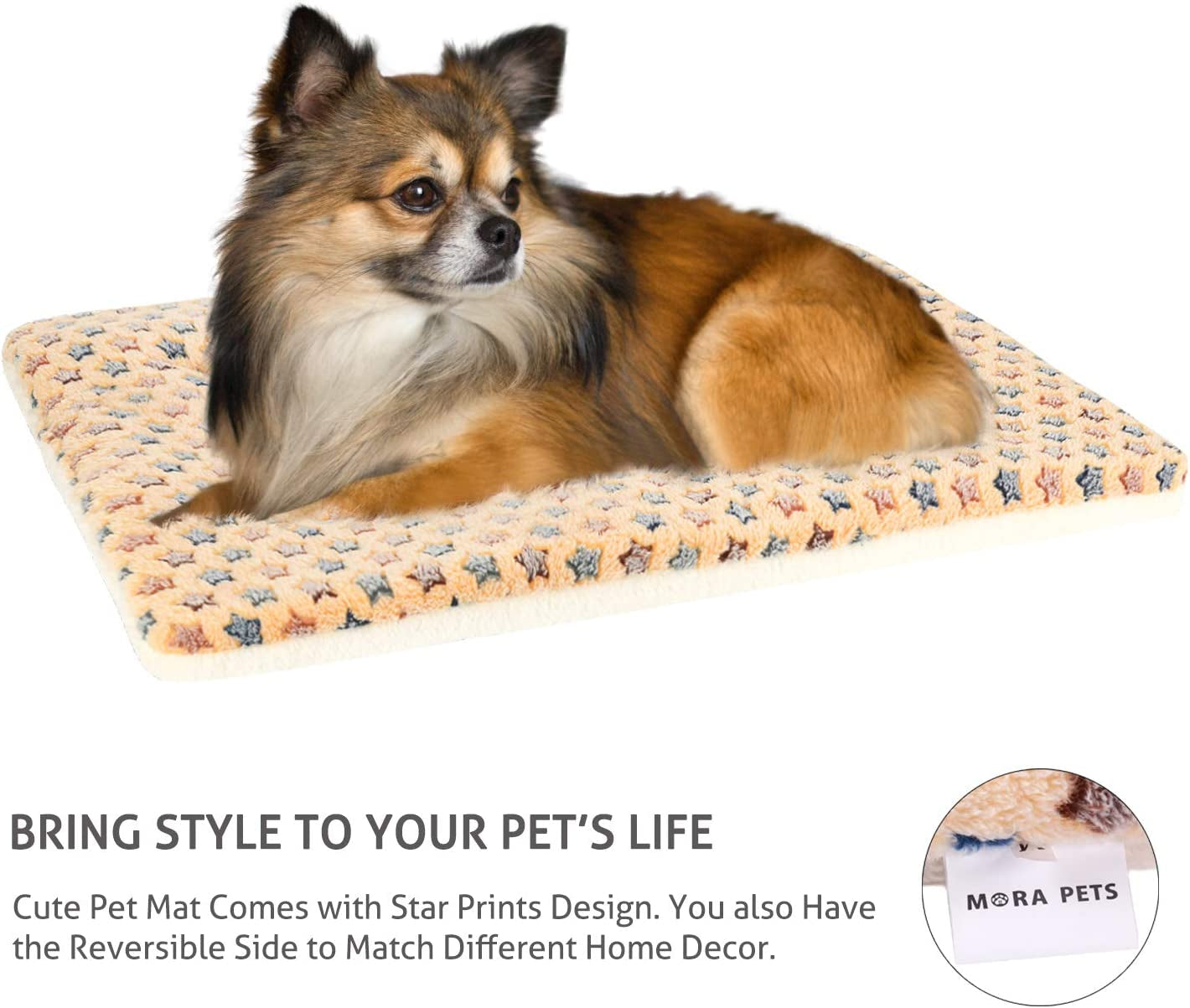 Ultra Soft Dog Crate Pad with Reversible Fleece, Washable Pet Bed Featuring Cute Star Print for Dogs and Cats, 21 x 12 Inch, Brown
