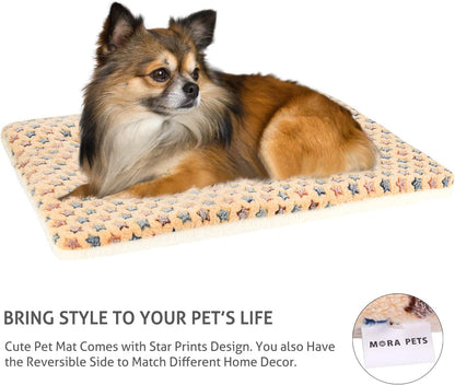 Ultra Soft Dog Crate Pad with Reversible Fleece, Washable Pet Bed Featuring Cute Star Print for Dogs and Cats, 21 x 12 Inch, Brown